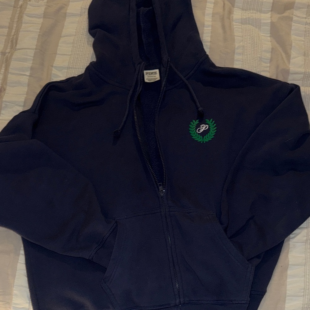 PINK Victoria's Secret Navy and Green Hoodie - Picture 3 of 3